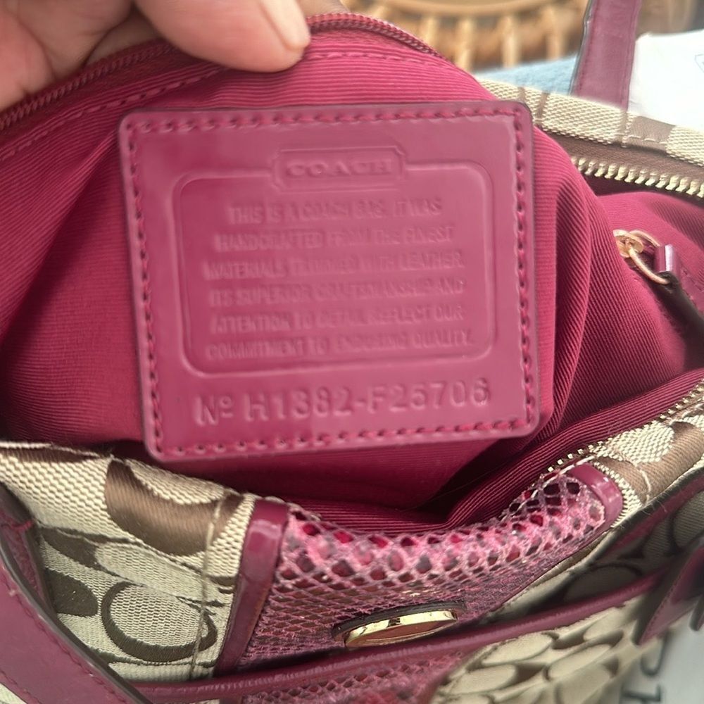 Coach Signature Python Raspberry Stripe Tote Bag - Picture 9 of 10